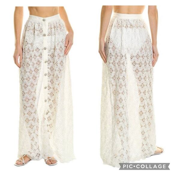 Moeva Flavy White Lace Cover-Up Maxi Skirt Large Crystal Rhinestone Snap Button - Picture 1 of 16